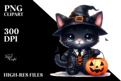Black Cat Dressed for Halloween, Spooky PNG Product Image 2