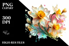 A Shiny Narcissus Clipart with Watercolor Splash Product Image 3