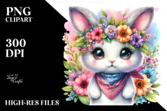 Baby Rabbit with Flower Crown PNG Product Image 2