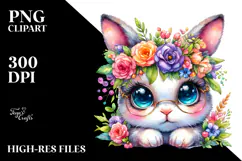 Baby Rabbit with Flower Crown PNG Product Image 2