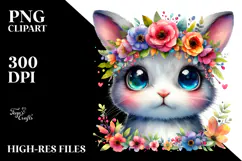 Baby Rabbit with Flower Crown PNG Product Image 2