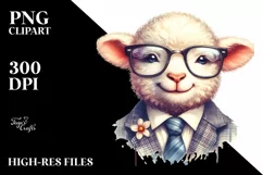 Funny Cute Lamb Portrait Smiling with es | Watercolor Product Image 3