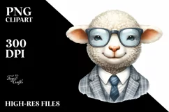 Funny Cute Lamb Portrait Smiling with es | Watercolor Product Image 1