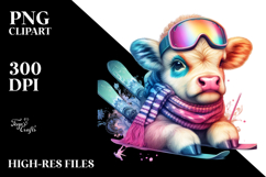 Colorful Pastel Baby Cow with Skier&#039;s Goggles PNG Product Image 2