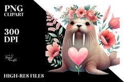 Boho Walrus Sitting on a Flower PNG Product Image 2