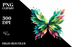 Abstract Vibrant Butterfly with Plant Leaves PNG Product Image 1