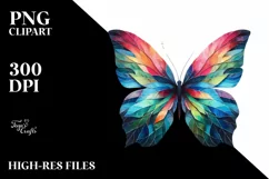 Abstract Vibrant Butterfly with Plant Leaves PNG Product Image 3
