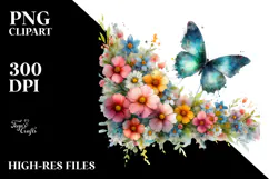 Colorful Butterfly Spring Flowers PNG Product Image 2