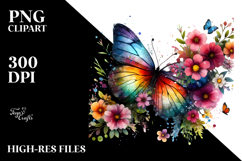 Colorful Butterfly with Spring Flowers PNG Product Image 2