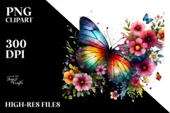 Colorful Butterfly with Spring Flowers PNG Product Image 2