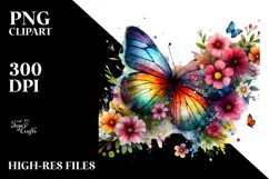 Colorful Butterfly Spring Flowers PNG Product Image 2