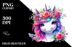 Cute Unicorn with Floral Wreath PNG Product Image 2