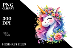 Cute Unicorn with Floral Wreath PNG Product Image 2