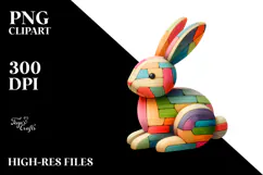 Colorful Bunny on Wood, PNG Product Image 2