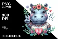 Cute Hippo Love Sign Portrait | Clipart Product Image 3