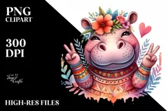 Cute Hippo Love Sign Portrait | Clipart Product Image 1