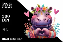 Cute Hippo Love Sign Portrait | Clipart Product Image 3