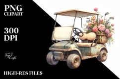 Vintage Golf Cart Flowers | Clipart Product Image 3
