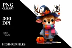 Watercolor Vibrant Elk Halloween Drawing | Clipart Product Image 1