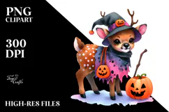 Watercolor Vibrant Elk Halloween Drawing | Clipart Product Image 2