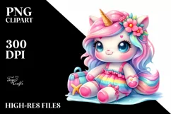 Cute Baby Unicorn with Beachwear Clipart Product Image 1
