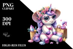 Cute Baby Unicorn with Beachwear Clipart Product Image 1