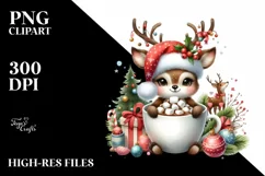 Funny Reindeer with Hot Cocoa PNG Product Image 1