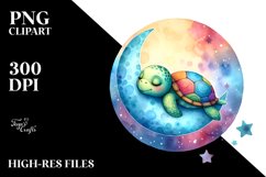 Colorful Watercolor Turtle Sleeping on the Moon|Sublimation Product Image 3