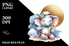 Happy Elephant with Cocktail PNG Product Image 2