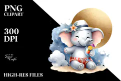 Happy Elephant with Cocktail PNG Product Image 2