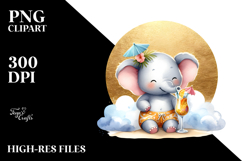 Happy Elephant in Beachwear, Golden Foil PNG Product Image 2