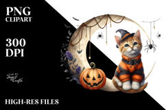 Spooky Kitten on Half Moon Halloween PNG Product Image 2