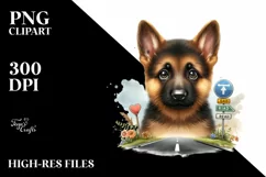 Watercolor Baby German Shepherd Phishing Road Clipart Product Image 3