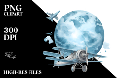 Watercolor Washed Blueish Vintage Plane | Clipart Product Image 2