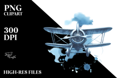 Watercolor Washed Blueish Vintage Plane | Clipart Product Image 2