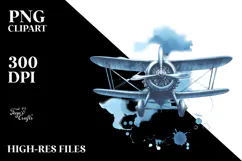 Watercolor Washed Blueish Vintage Plane | Clipart Product Image 2
