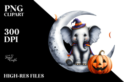 Elephant Dressed for Halloween on Half Moon PNG Product Image 2