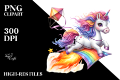 Watercolor Pastel Unicorn Comet Kite | Clipart Product Image 2