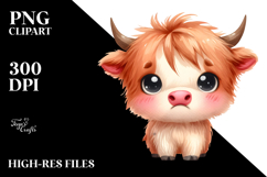 Funny Expressive Highland Cow Watercolor PNG Product Image 2