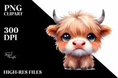 Funny Baby Face Highland Cow PNG Product Image 1
