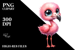 Watercolor Cute Baby Flamingo Big Eyes | Clipart Product Image 2