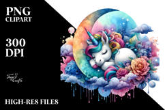 Colorful Baby Unicorn Napping on Moon Product Image 2