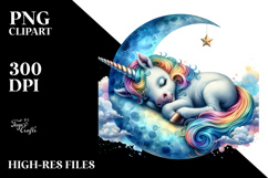 Colorful Baby Unicorn Napping on Moon Product Image 2