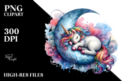 Colorful Baby Unicorn Napping on Moon Product Image 2