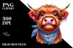 Funny Highland Cow Portrait Bandana | Watercolor Clipart Product Image 3
