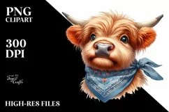 Funny Highland Cow Portrait Bandana | Watercolor Clipart Product Image 1