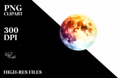 Vibrant Abstract Moon with Foliage | Watercolor Clipart Product Image 1