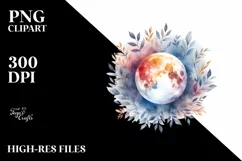 Vibrant Abstract Moon with Foliage | Watercolor Clipart Product Image 1