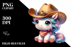 Cute Baby Unicorn with Cowboy Hat Clipart Product Image 3