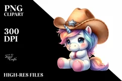 Watercolor Pastel Cute Baby Unicorn Cowboy Hat Clipart Product Image 1